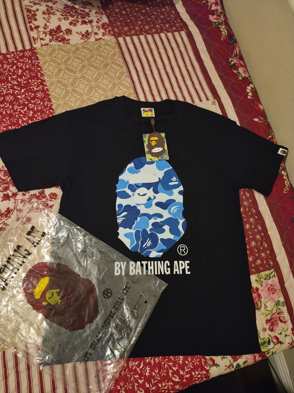 Bape Black T-Shirt with Blue Camo Ape Head